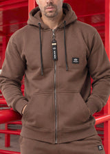 Ανδρική ζακέτα φούτερ με κουκούλα New wave clothing -1400- basic logo zip-up hoodie-brown