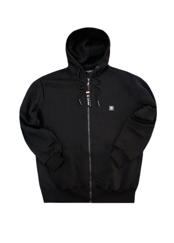 Ανδρική ζακέτα φούτερ με κουκούλα New wave clothing -1400-black basic logo zip-up hoodie -μαύρο