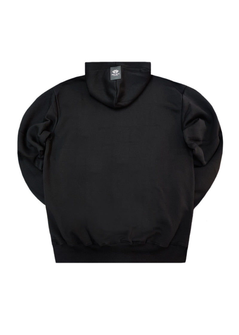 Ανδρική ζακέτα φούτερ με κουκούλα New wave clothing -1400-black basic logo zip-up hoodie -μαύρο