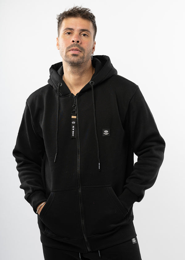 Ανδρική ζακέτα φούτερ με κουκούλα New wave clothing -1400-black basic logo zip-up hoodie -μαύρο