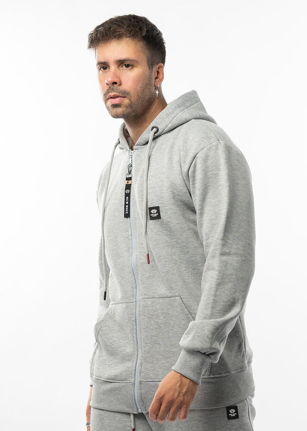 Ανδρική ζακέτα φούτερ με κουκούλα New wave clothing -1400- basic logo zip-up hoodie -  grey