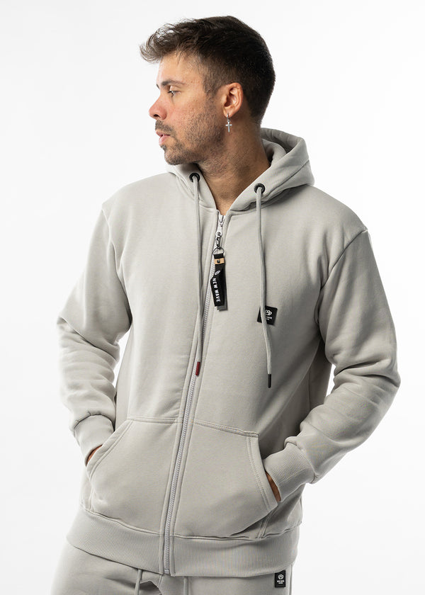 Ανδρική ζακέτα φούτερ με κουκούλα New wave clothing -1400- basic logo zip-up hoodie - ανοιχτό γκρι