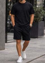 Ανδρική κοντομάνικη μπλούζα με πλέξη oversized Close Society-14000-black