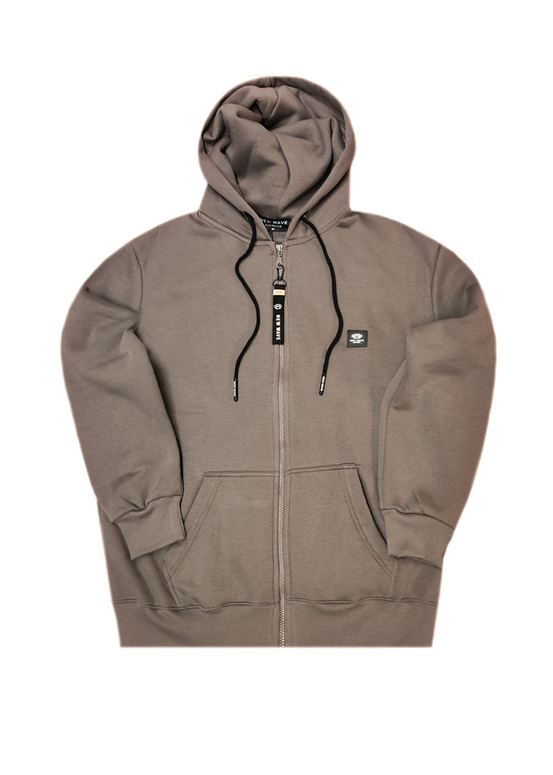 Ανδρική ζακέτα φούτερ με κουκούλα New wave clothing -1400- basic logo zip-up hoodie-brown