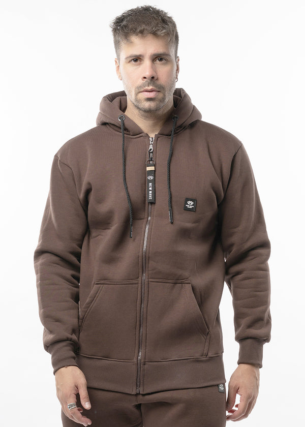 Ανδρική ζακέτα φούτερ με κουκούλα New wave clothing -1400- basic logo zip-up hoodie-brown