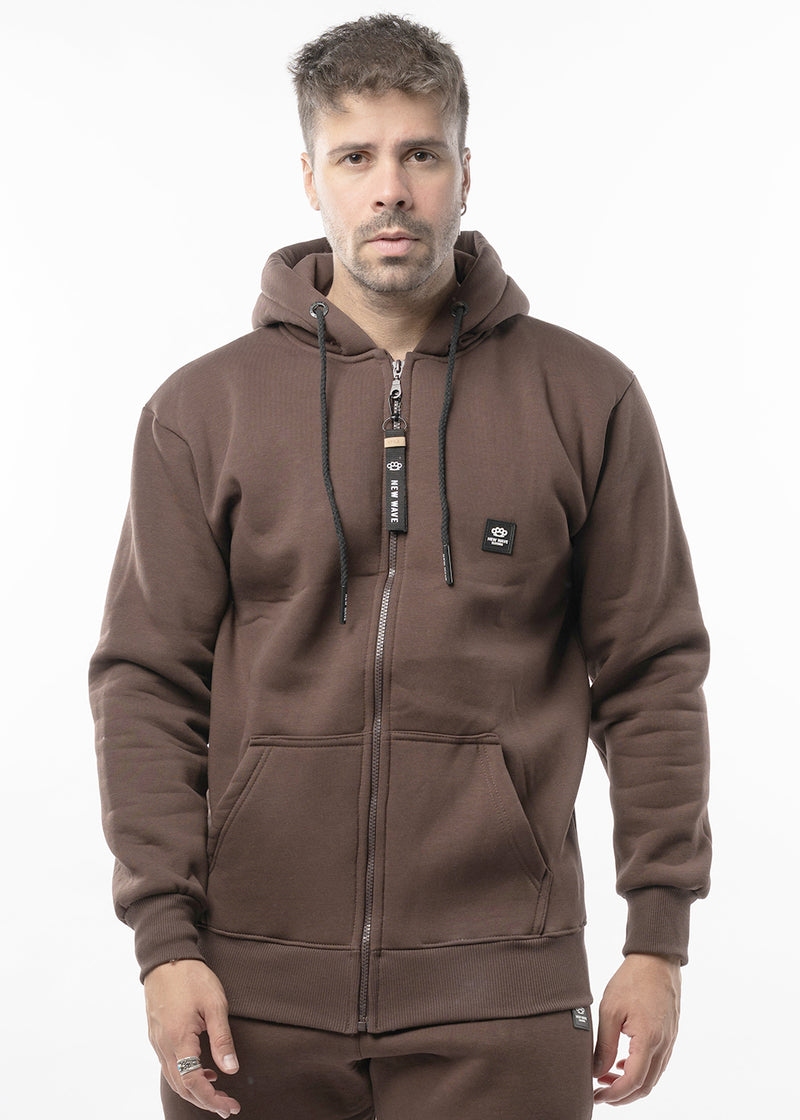 Ανδρική ζακέτα φούτερ με κουκούλα New wave clothing -1400- basic logo zip-up hoodie-brown