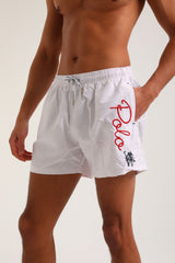 Ανδρικό μαγιό New World Polo - POLO 15504 - logo swim shorts λευκό