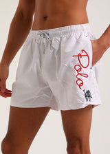 Ανδρικό μαγιό New World Polo - POLO 15504 - logo swim shorts λευκό