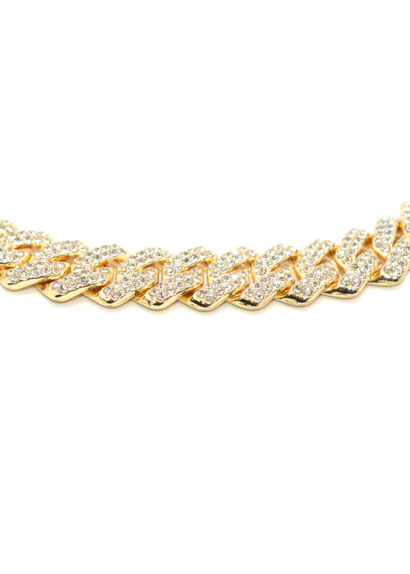 GUF - GUFA1- high quality stainless steel chain with little white gems - gold