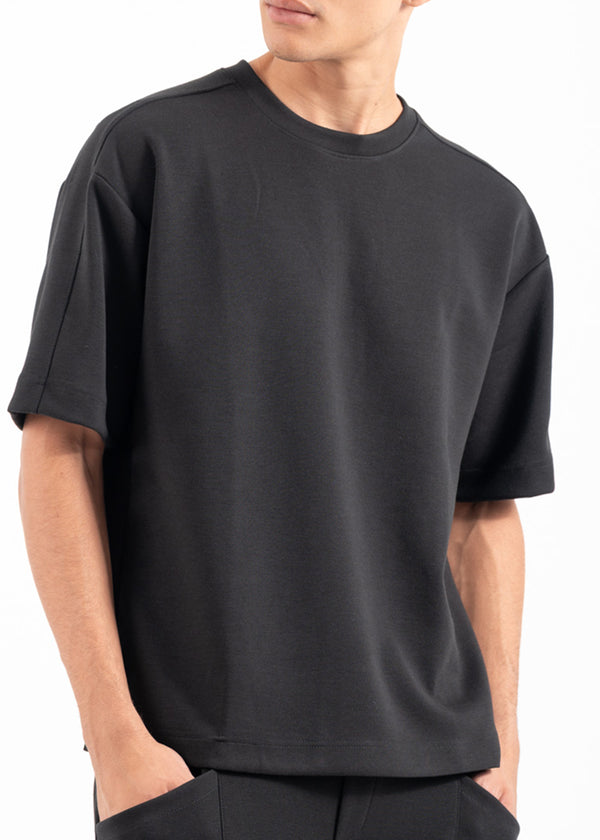 Ανδρική κοντομάνικη μπλούζα Vittorio - 200-2526-FORMIA - formal tee loose fit μαύρο