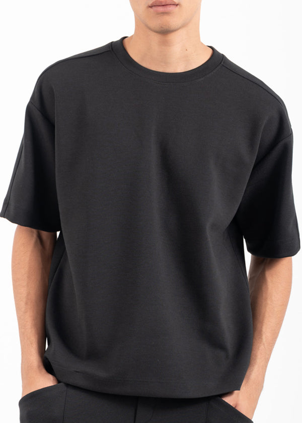 Ανδρική κοντομάνικη μπλούζα Vittorio - 200-2526-FORMIA - formal tee loose fit μαύρο