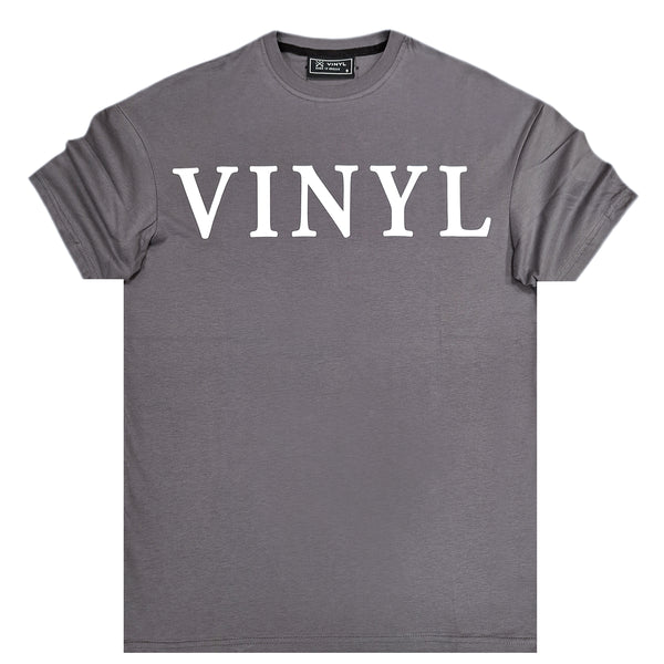 Ανδρική κοντομάνικη μπλούζα Vinyl art clothing - 20100-09 - chest print OVERSIZED fit γρκι