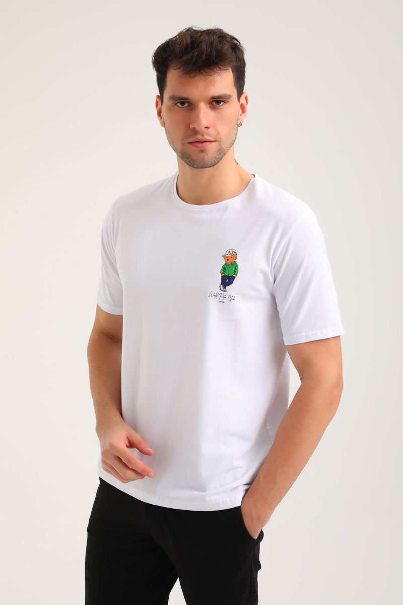Ανδρική κοντομάνικη μπλούζα New World Polo - POLO-2019 - hat bear logo λευκό