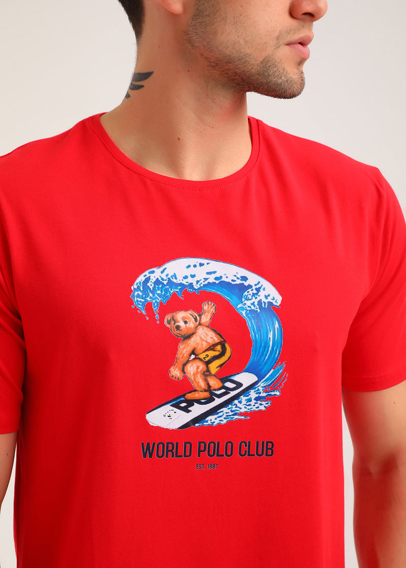 Ανδρική κοντομάνικη μπλούζα New World Polo - POLO-2023 - surf bear logo σκούρο κόκκινο