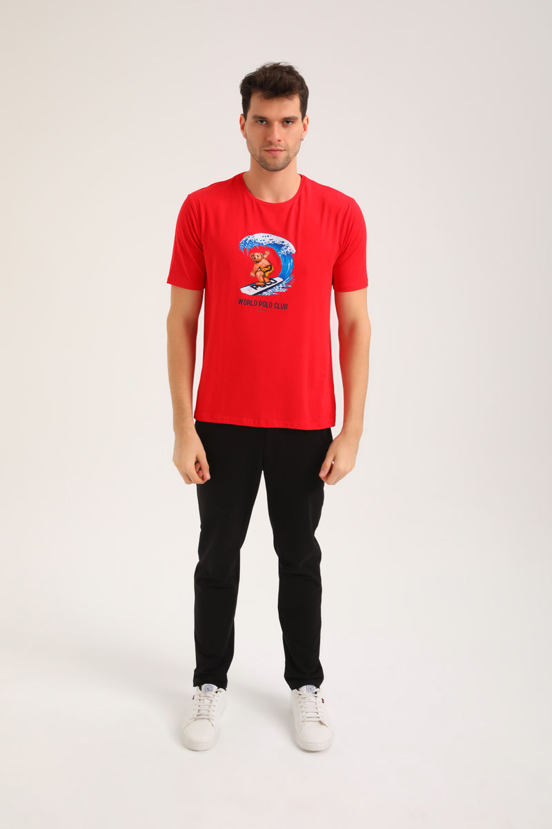 Ανδρική κοντομάνικη μπλούζα New World Polo - POLO-2023 - surf bear logo σκούρο κόκκινο