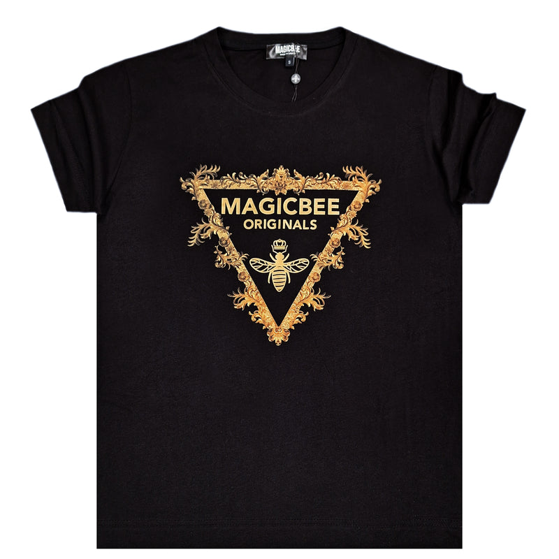 Ανδρική κοντομάνικη μπλούζα Magic bee - MB2411 - golden triangle logo μαύρο