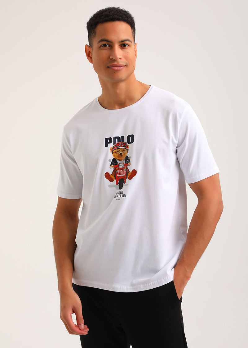 Ανδρική κοντομάνικη μπλούζα New World Polo - POLO-2024 - scooter bear t-shirt λευκό