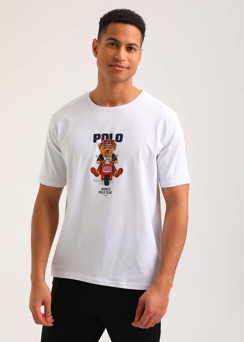 Ανδρική κοντομάνικη μπλούζα New World Polo - POLO-2024 - scooter bear t-shirt λευκό