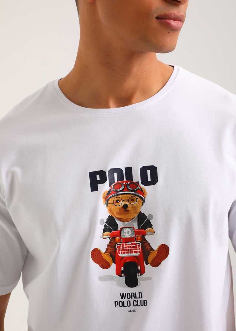 Ανδρική κοντομάνικη μπλούζα New World Polo - POLO-2024 - scooter bear t-shirt λευκό