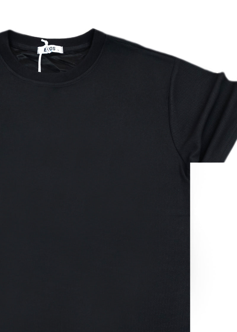 Ανδρική κοντομάνικη πικέ μπλούζα - GUF - F-918-1 -pique t-shirt regular fit μαύρο
