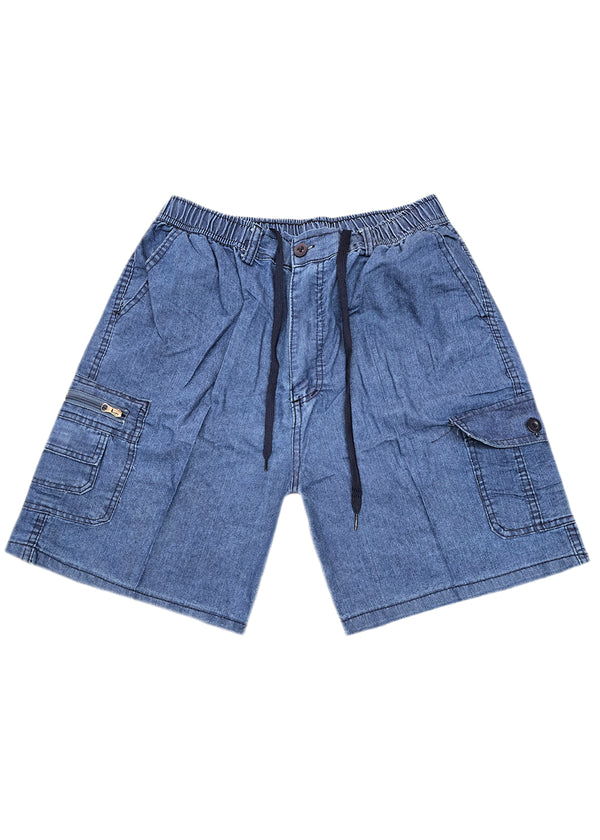 Ανδρική βερμούδα κάργκο τύπου τζιν - GUF - E7343 - denim cargo shorts regular fit μπλε