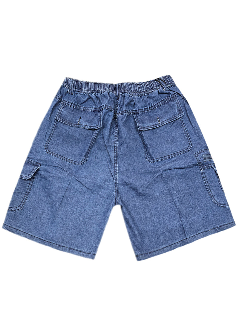 Ανδρική βερμούδα κάργκο τύπου τζιν - GUF - E7343 - denim cargo shorts regular fit μπλε