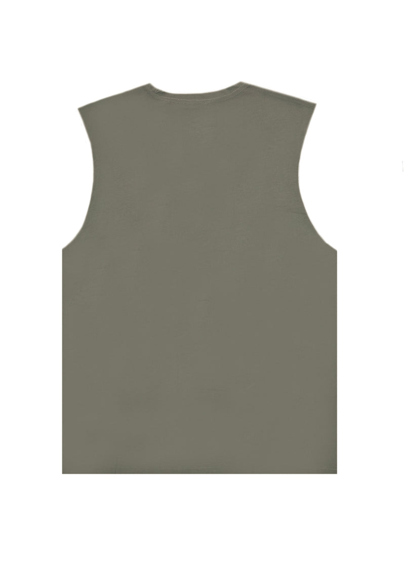 Ανδρική αμάνικη μπλούζα GUF - BZ-BETA253 - sleeveness t-shirt slim fit χακί