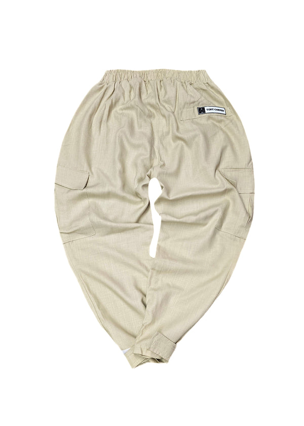 Ανδρικό παντελόνι balloon cargo linen Tony Couper-P24/1- beige cargo balloon λινό μπεζ