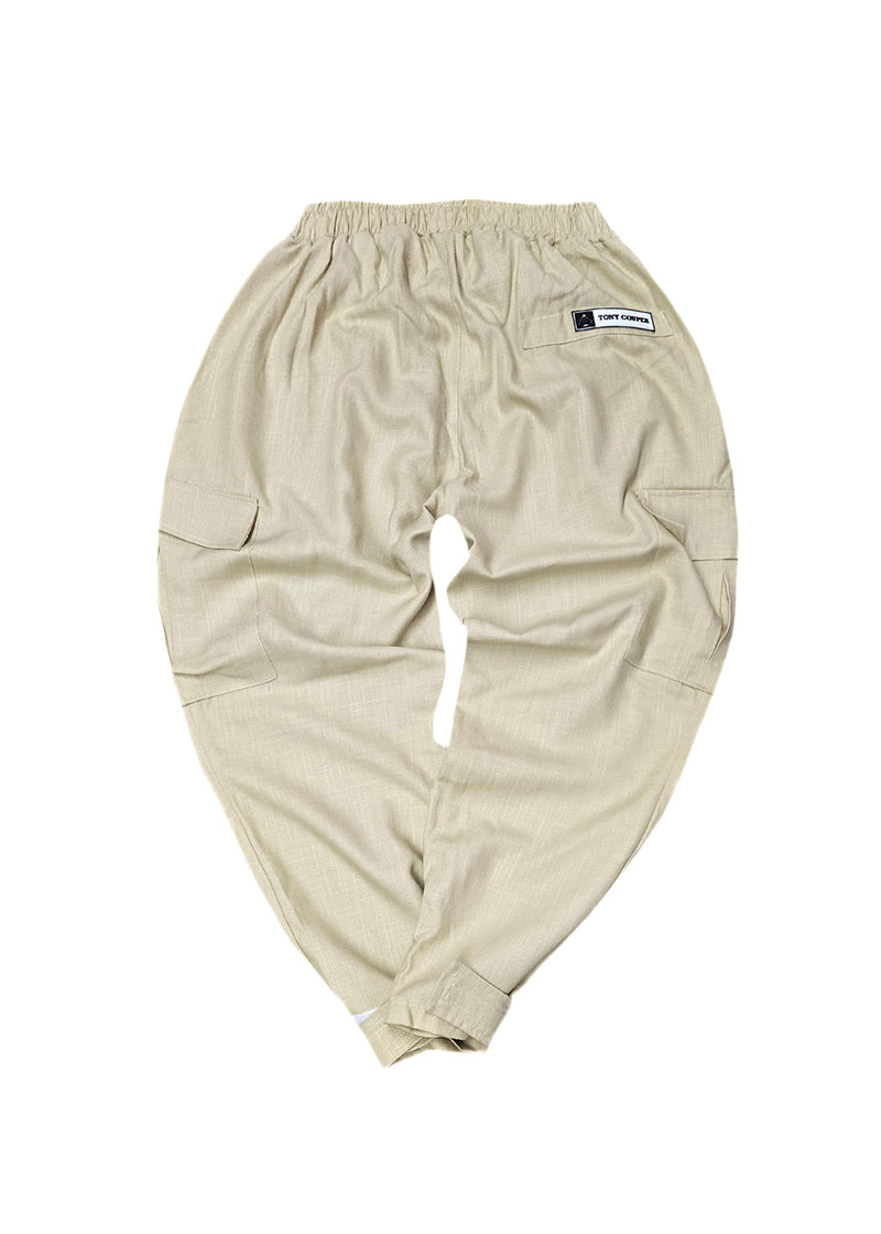 Ανδρικό παντελόνι balloon cargo linen Tony Couper-P24/1- beige cargo balloon λινό μπεζ