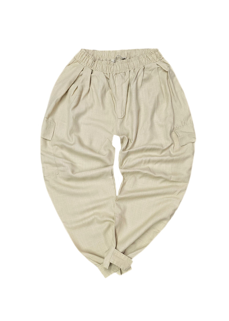 Ανδρικό παντελόνι balloon cargo linen Tony Couper-P24/1- beige cargo balloon λινό μπεζ