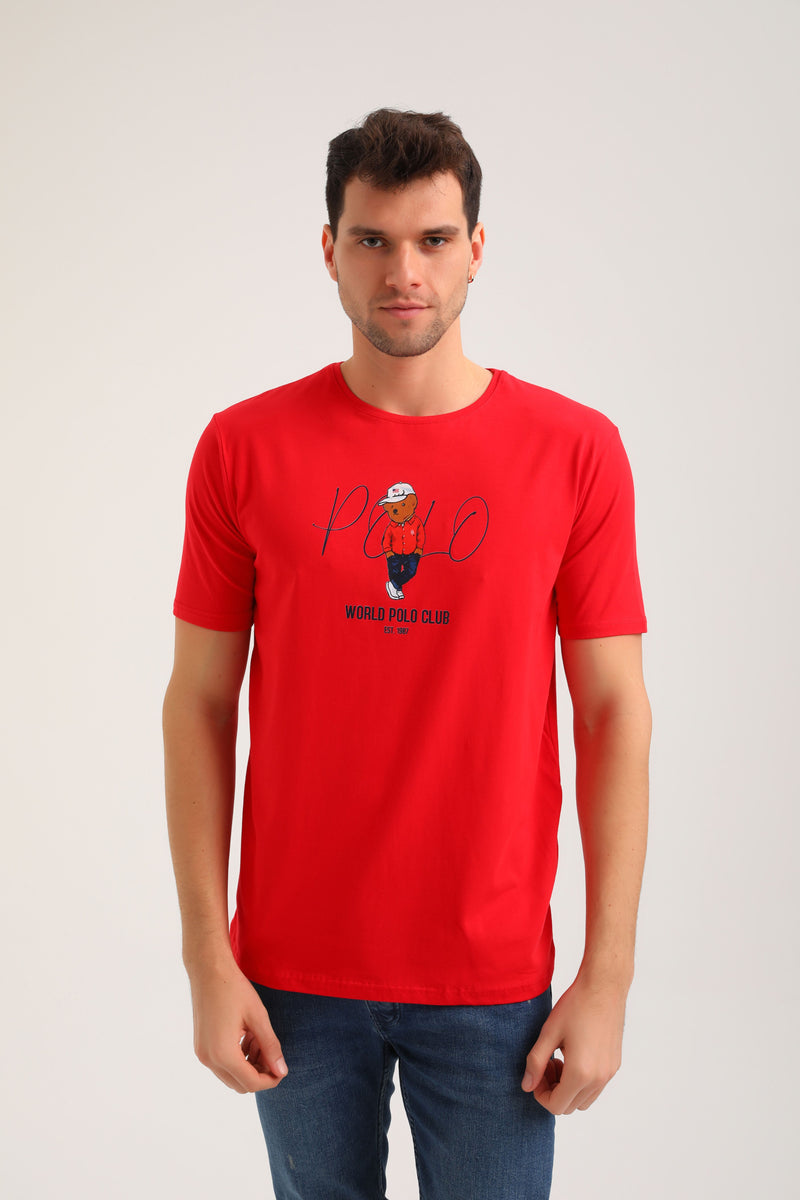 Ανδρική κοντομάνικη μπλούζα New World Polo - POLO-2025 - hat bear logo σκούρο κόκκινο