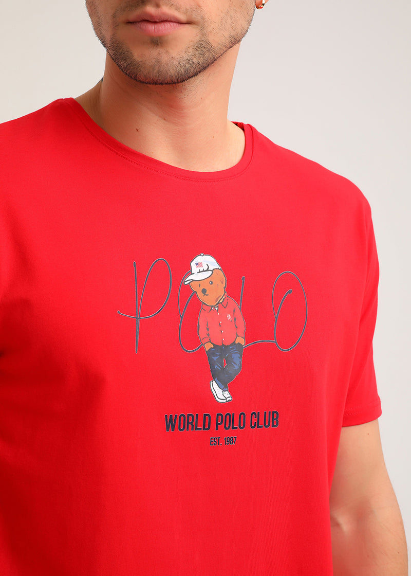 Ανδρική κοντομάνικη μπλούζα New World Polo - POLO-2025 - hat bear logo σκούρο κόκκινο