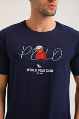 Ανδρική κοντομάνικη μπλούζα New World Polo - POLO-2025 - hat bear logo σκούρο μπλε