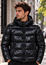 GUF CLOTHING - Ανδρικό μπουφάν puffer με αποσπώμενη κουκούλα - Μαύρο 2110
