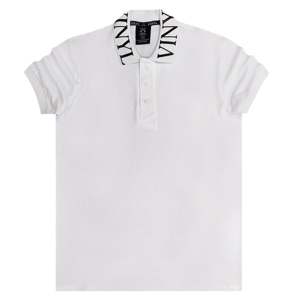 Ανδρική κοντομάνικη μπλούζα Vinyl art clothing - 21873-02 - printed collar polo λευκό
