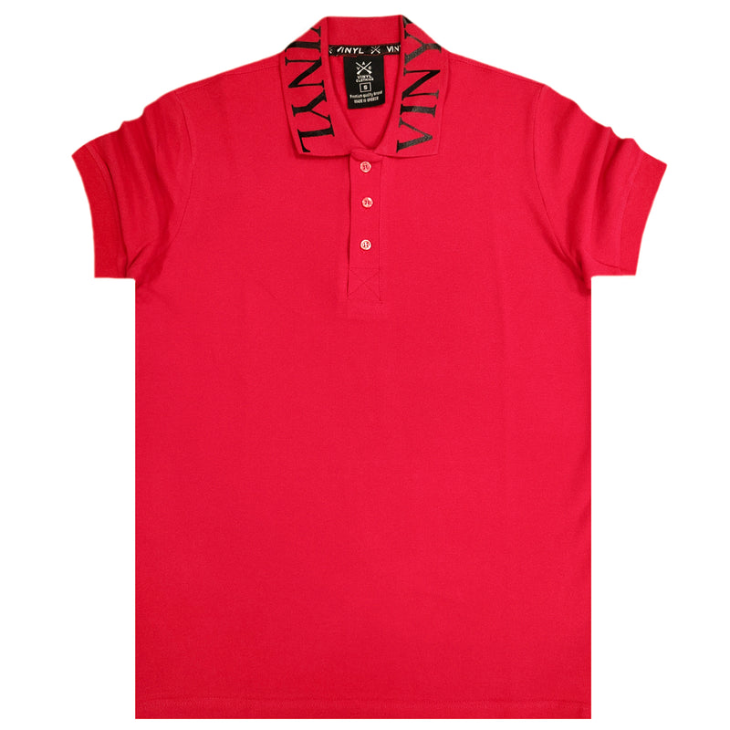 Ανδρική κοντομάνικη μπλούζα Vinyl art clothing - 21873-55 - printed collar polo κόκκινη