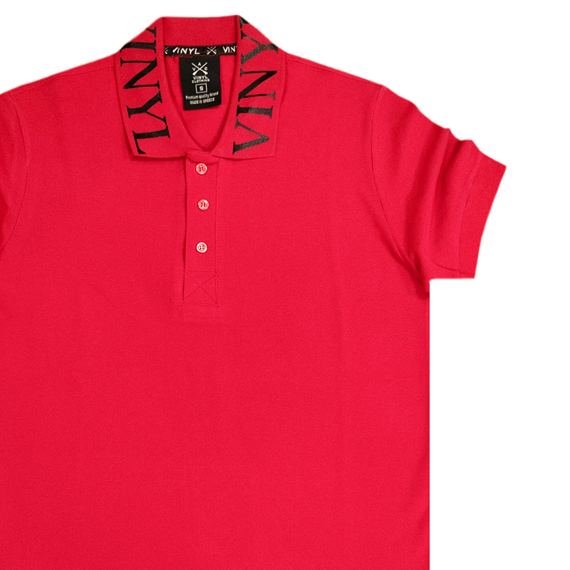 Ανδρική κοντομάνικη μπλούζα Vinyl art clothing - 21873-55 - printed collar polo κόκκινη