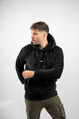 Ανδρική φούτερ με κουκούλα New wave clothing - 232-38 - patch sherpa design hoodie μαύρο