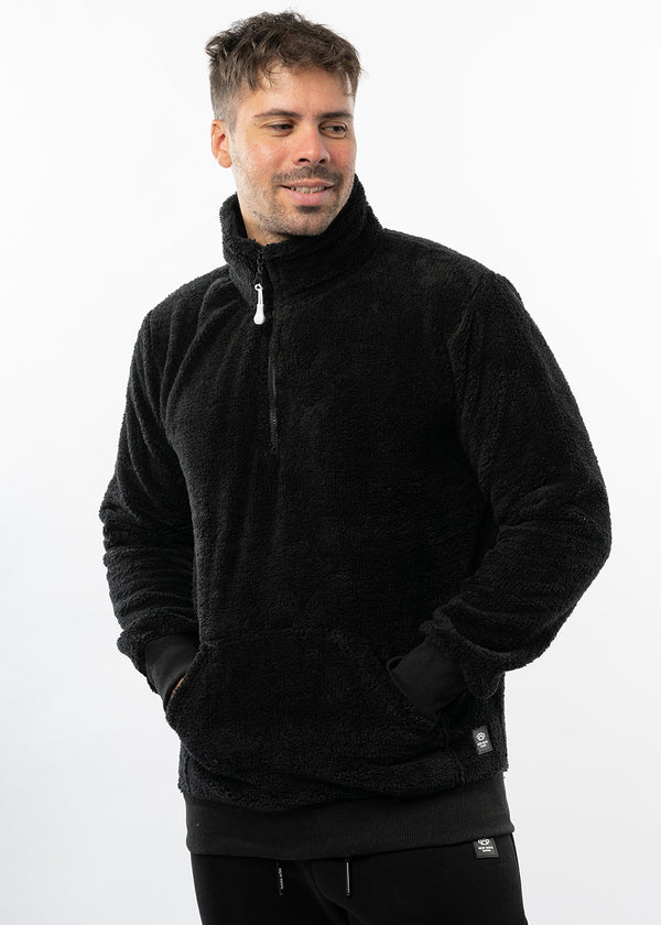 Ανδρική φούτερ με κολάρο New wave clothing - 232-39 - half zip sherpa design μαύρο