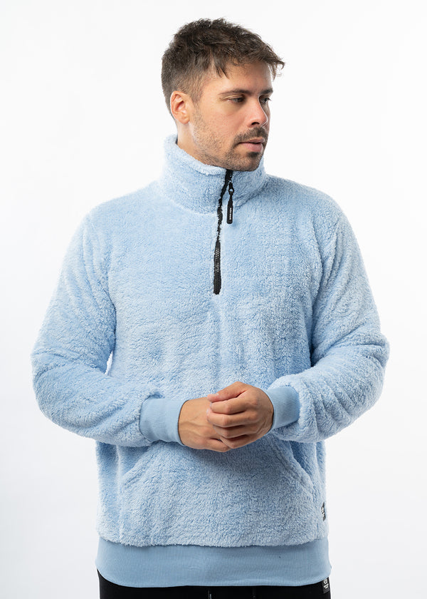 Ανδρική φούτερ με κολάρο New wave clothing - 232-39 - half zip sherpa design σιελ