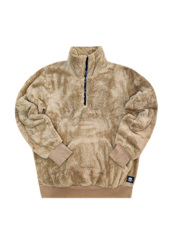 Ανδρική φούτερ με κολάρο New wave clothing - 232-39 - half zip sherpa design σκούρο μπεζ