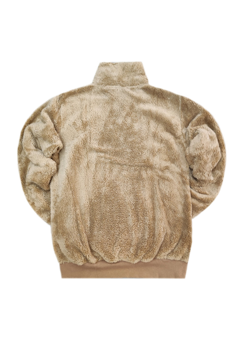 Ανδρική φούτερ με κολάρο New wave clothing - 232-39 - half zip sherpa design σκούρο μπεζ