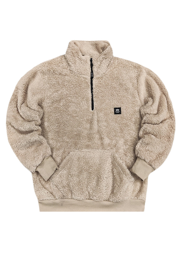 Ανδρική φούτερ με κολάρο New wave clothing - 232-39 - half zip sherpa design μπεζ