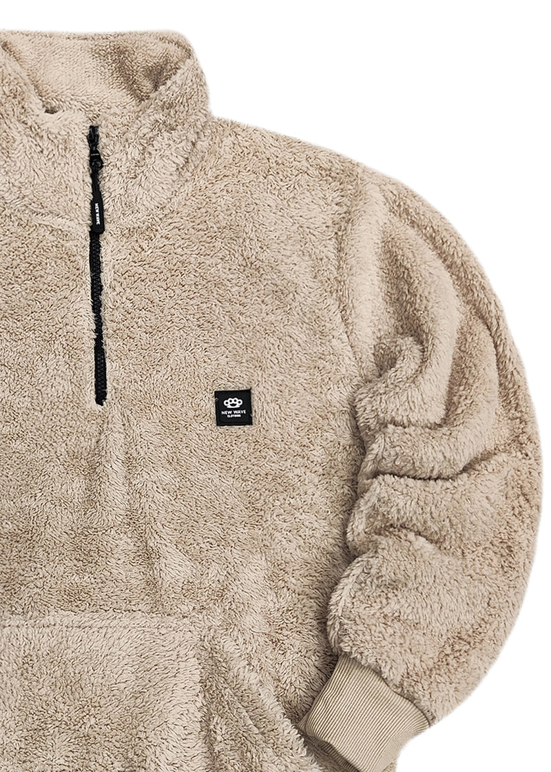 Ανδρική φούτερ με κολάρο New wave clothing - 232-39 - half zip sherpa design μπεζ