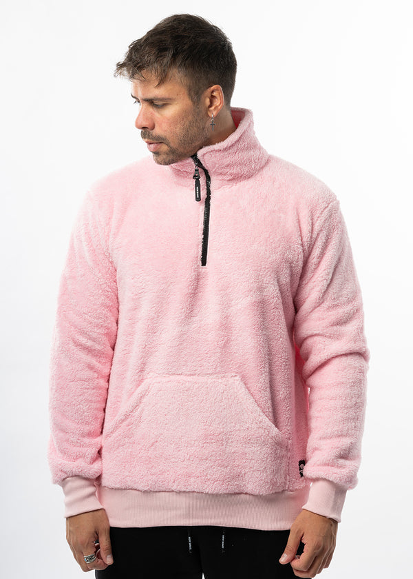Ανδρική φούτερ με κολάρο New wave clothing - 232-39 - half zip sherpa design ροζ