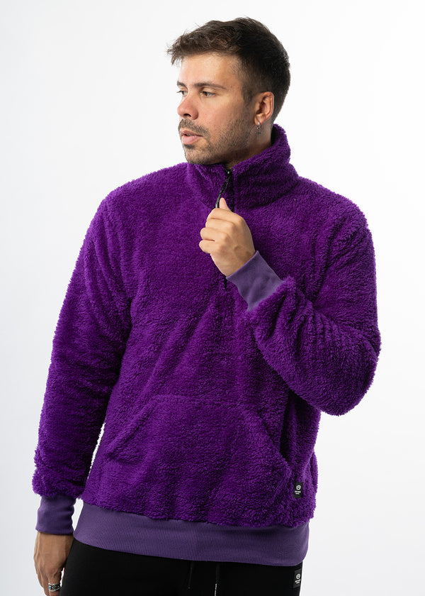 Ανδρική φούτερ με κολάρο New wave clothing - 232-39 - half zip sherpa design μωβ