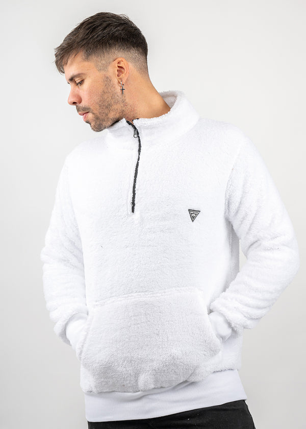 Ανδρική φούτερ με κολάρο New wave clothing - 232-39 - half zip sherpa design λευκό