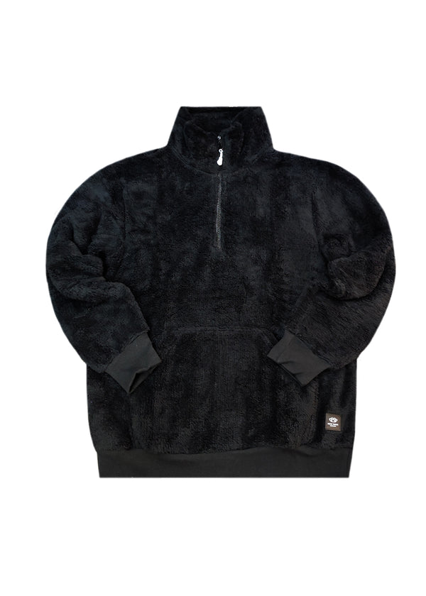 Ανδρική φούτερ με κολάρο New wave clothing - 232-39 - half zip sherpa design μαύρο