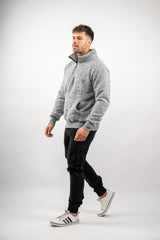 Ανδρική φούτερ με κολάρο New wave clothing - 232-39 - half zip sherpa design γκρι