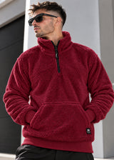 NEW WAVE - Ανδρική φούτερ με κολάρο half zip sherpa design - Μπορντό 232-39